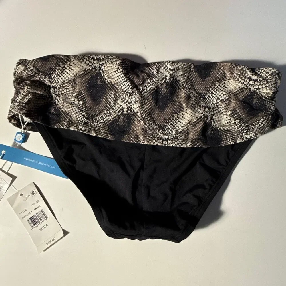 NWT Blue Rod Beattie bikini bottom black with snake pattern fold  Size 4